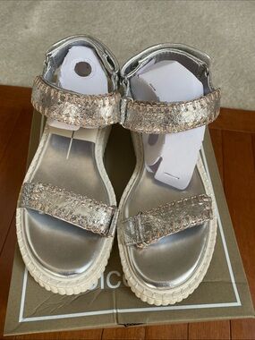 Dolce Vita Silver Metallic Platform Sandals with Cream Soles